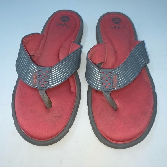 Ryka Sandals “Refresh” Thong Flip Flop Memory foam Gray Salmon sz 9 - Picture 2 of 9